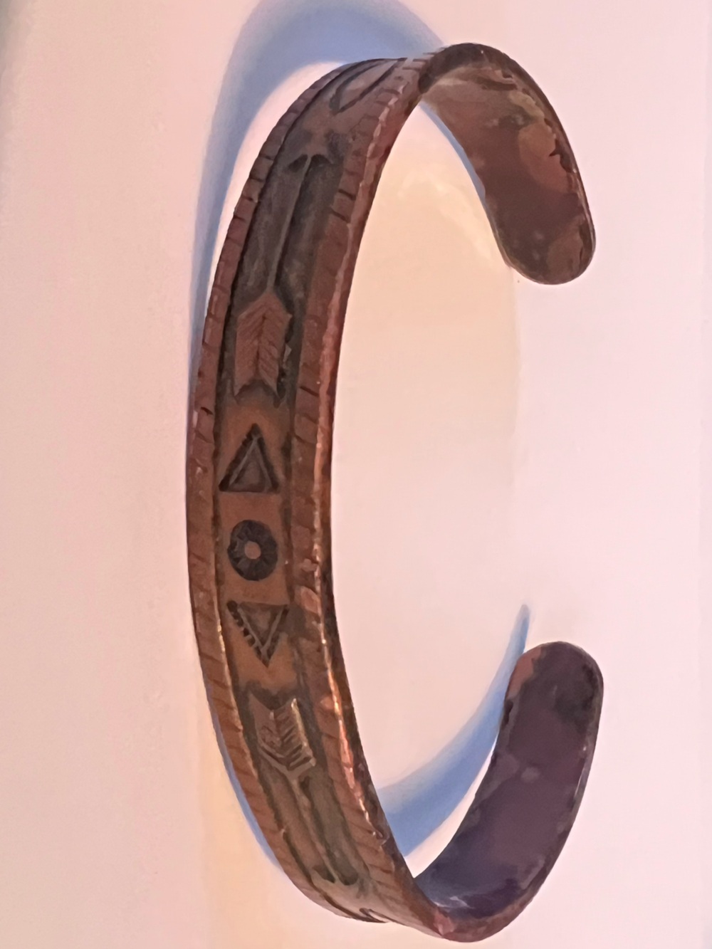 Solid Copper cuff bracelet vintage souvenir tribal pattern arrows